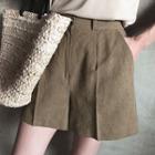Zip-front Linen Shorts Brown - One Size