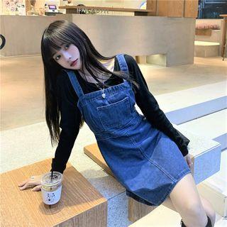 Long-sleeve Plain T-shirt / Sleeveless Denim Dress