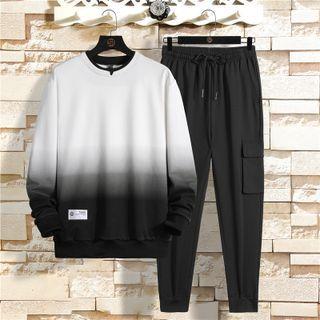 Set: Long-sleeve Gradient Sweatshirt + Plain Cargo Sweatpants