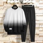 Set: Long-sleeve Gradient Sweatshirt + Plain Cargo Sweatpants