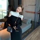 Mock-neck Color-block Split Knit Dress