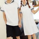 Couple Matching Striped Short Sleeve Hoodie / Short Sleeve Hoodie Dress