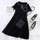 Short-sleeve Knit Dress Black - One Size