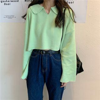 Polo-neck Bell-sleeve Cropped Top