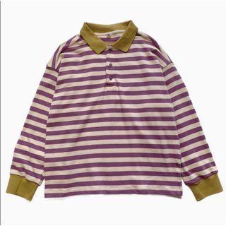 Knit Striped Polo Shirt Violet - One Size