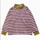 Knit Striped Polo Shirt Violet - One Size