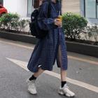 Long-sleeve Midi Plaid Dress As Shown In Figure - One Size