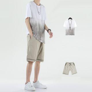 Set: Gradient Elbow-sleeve T-shirt + Shorts