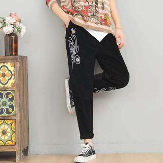 Floral Embroidered Corduroy Harem Pants