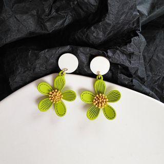 3d Flower Dangle Earring 1 Pair - Green - One Size