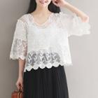 Short-sleeve Embroidered Lace Top