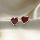 925 Sterling Silver Heart Stud Earring 1 Pair - Heart - Wine Red - One Size