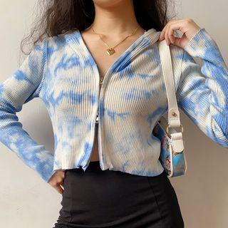 Tie-dye Knit Cropped Zip Jacket