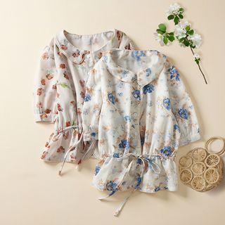Short-sleeve Floral Drawstring Shirt