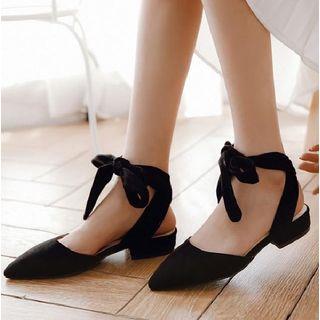 Faux Suede Pointed Toe Ankle Tie Bow Flats