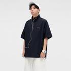 Elbow-sleeve Half-zip Stand-collar T-shirt