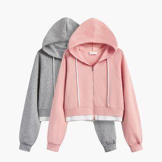 Mock Two-piece Cropped Zip-up Hoodie