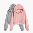 Mock Two-piece Cropped Zip-up Hoodie