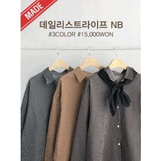 Long-sleeve Stripe-pattern Blouse