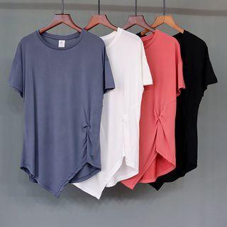 Short-sleeve Asymmetrical Plain T-shirt