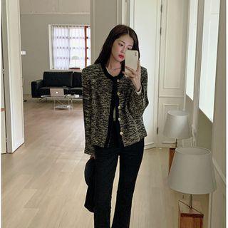 Round-neck Golden-button Tweed Jacket