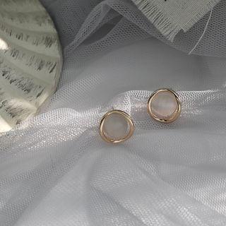 Cat Eye Stone Alloy Earring Stud Earring - 1 Pair - 925 Silver Stud - Gold - One Size