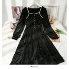 Pearl-trim Velvet Midi Dress Black - One Size