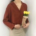 Loose-fit Lapel Plain Long-sleeve Shirt