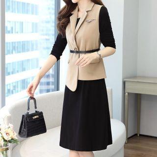 Set: Asymmetric Vest + Long-sleeve A-line Dress