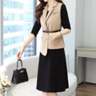 Set: Asymmetric Vest + Long-sleeve A-line Dress