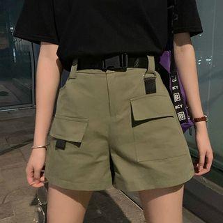 Plain High-waist Cargo Shorts