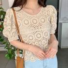 Pointelle Short-sleeve Top Almond - One Size
