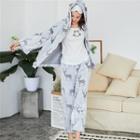 Loungewear Set: Bear Ear Hooded Deer Patterned Jacket + Pants
