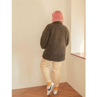Plus Size Toggle-button Fleece Jacket