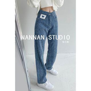 Woven Butterfly-patch Straight-cut Jeans