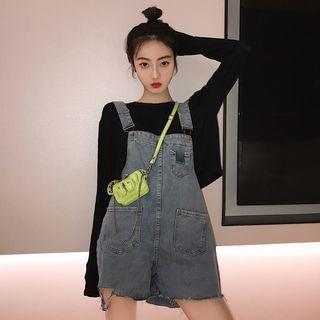 Long-sleeve Plain T-shirt / Denim Wide-leg Jumper Shorts