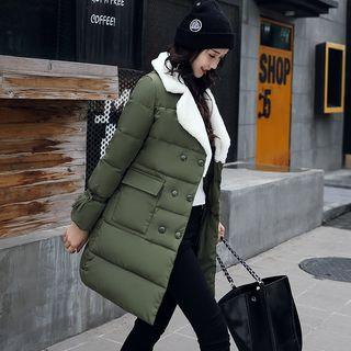 Furry Trim Notch Lapel Long Padded Coat