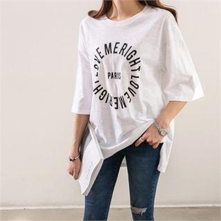 3/4-sleeve Lettering Oversized T-shirt