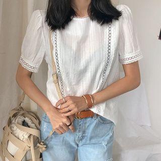 Puff-shoulder Lace-trim Top