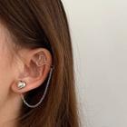 Heart Chain Earring 1 Pair - Love Heart Clip On Earring - Silver - One Size