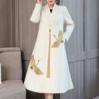 Long Crane Embroidered Buttoned Coat