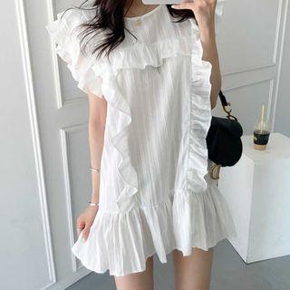 Plain Ruffle Trim Mini A-line Dress