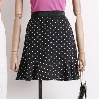 Ruffled-hem Dotted A-line Skirt