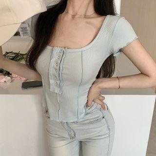 Square-neck Asymmetrical Cropped Tank Top