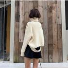 Plain Cutout Turtle-neck Loose-fit Sweater