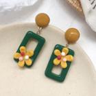 Non-matching Acrylic Flower Rectangle Dangle Earring Green - One Size