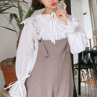 Crochet Collar Blouse White - One Size