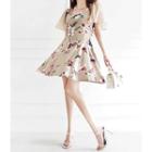 Flutter-sleeve Floral Swing Dress