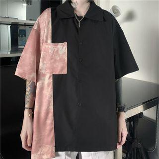 Short-sleeve Tie-dyed Panel Shirt