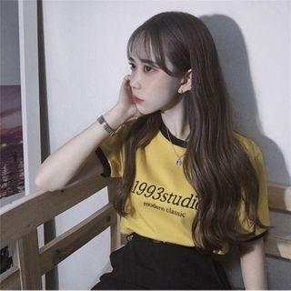 Short-sleeve Numbering T-shirt Yellow - One Size